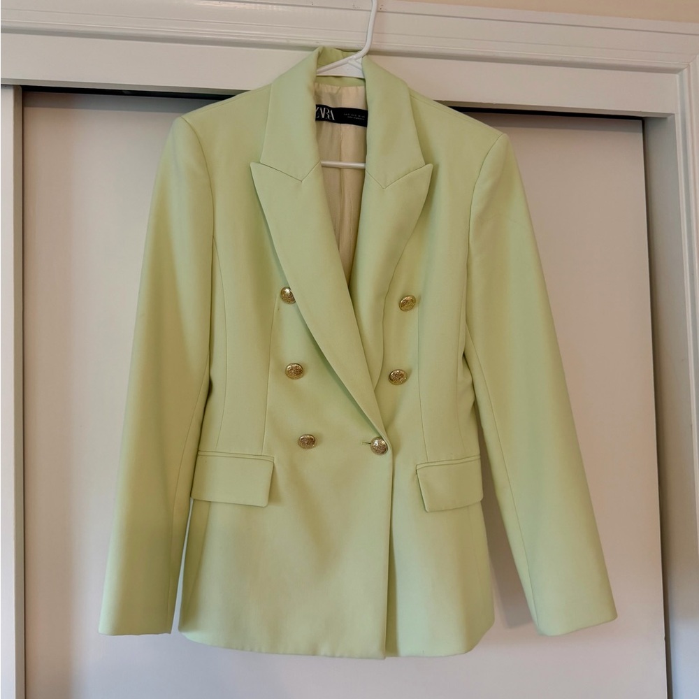ZARA Double-Breasted Lime Green Blazer - Size Small